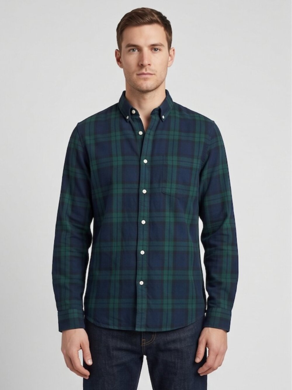 Frank And Oak Classic Tartan Plaid Button-Up | Deep Green & Navy Cotton Oxford